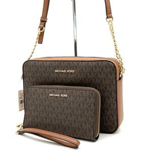 Michael Kors Large EW Crossbody Bag & JST LG Flat MF Phone Case Wallet Brown